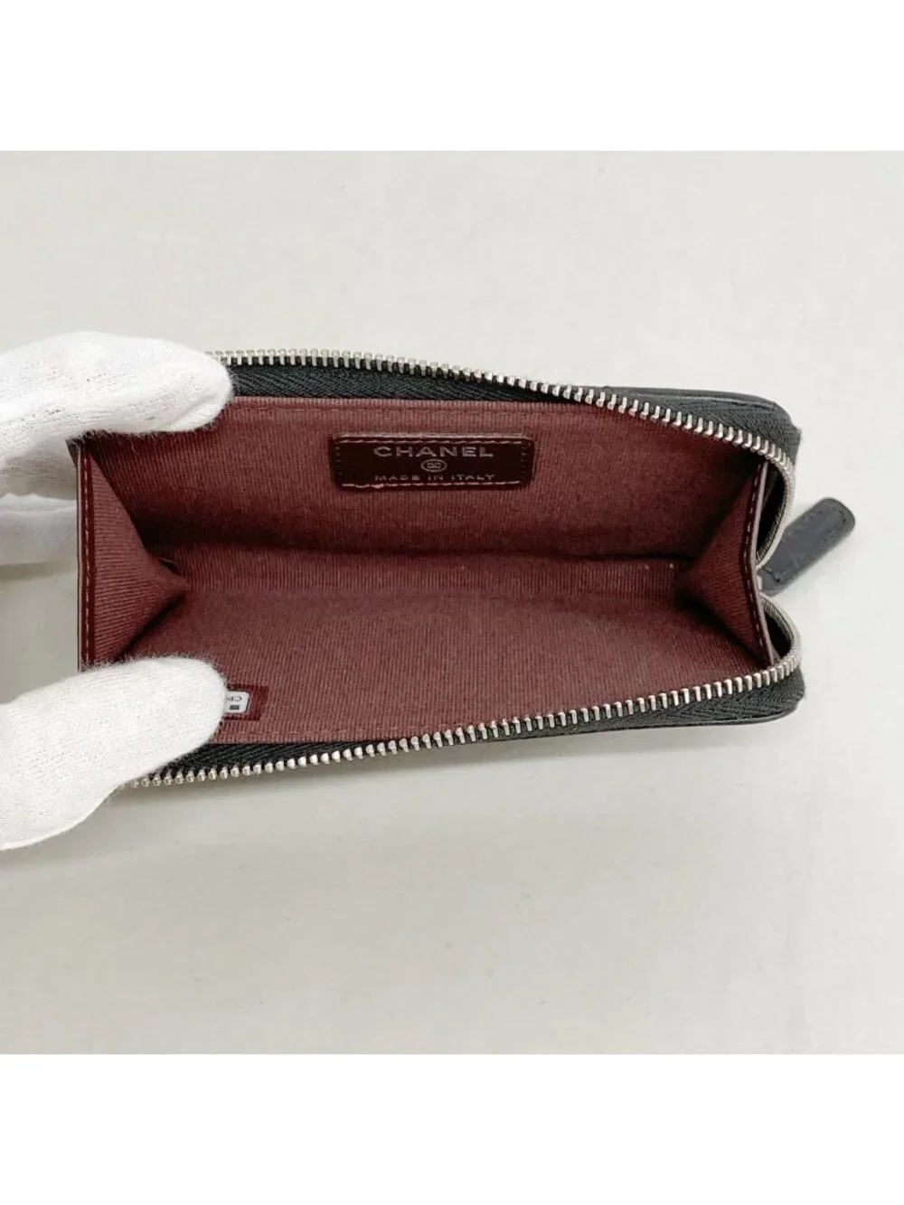 Chanel Coin Purse Quilted Lambskin Black Silver